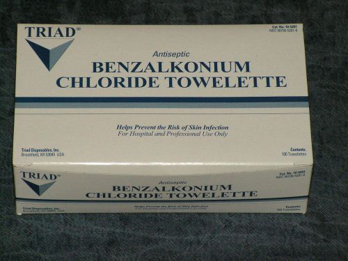 100 ct/Box TRIAD Antiseptic BENZALKONIUM CHLORIDE TOWELETTES BZK Wipes Survival