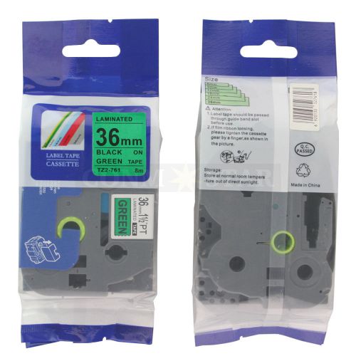 1pk black on green tape label for brother p-touch tz tze 761 36mm 1 1/2&#034; 26.2ft for sale