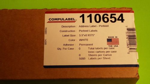 Compulabel 110654 Pinfeed 5000 Labels 3.5&#034; x 0.9375 ~ FREE SHIPPING!!