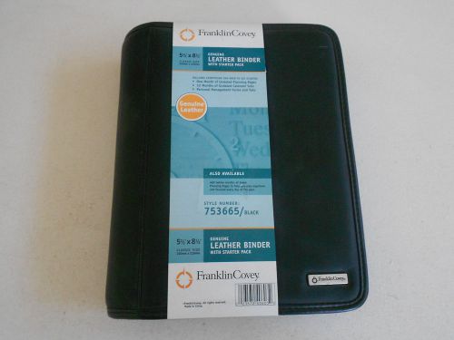 FranklinCovey Genuine Black Leather Binder with Starter Pack 5 1/2&#034; x 8 1/2&#034;