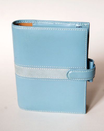 Filofax &#034;Pocket Piazza&#034; 6 Ring Planner, Organizer in Baby Blue, Snap Closure