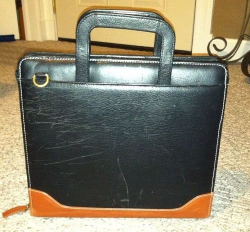 Black leather franklin covey 2&#034; 7 rings planner binder brief case handles for sale