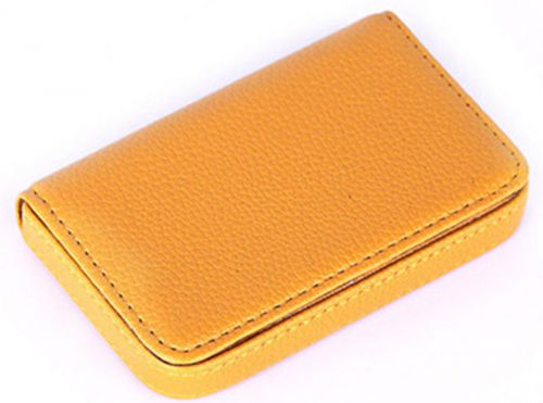 Gift Womens Business Name Card Holder Leather Pocket Wallet Box Case Yellow