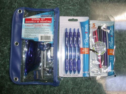 School Kit 11 Pieces 4 Papermate Blue Pens 5 Mechanical Pencils FREE FAST SHIP!