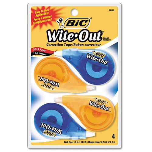 Bic wite-out ez correct correction tape, non-refillable, 1/6&#034;&#034; x 400&#034;&#034;, 4/pk for sale