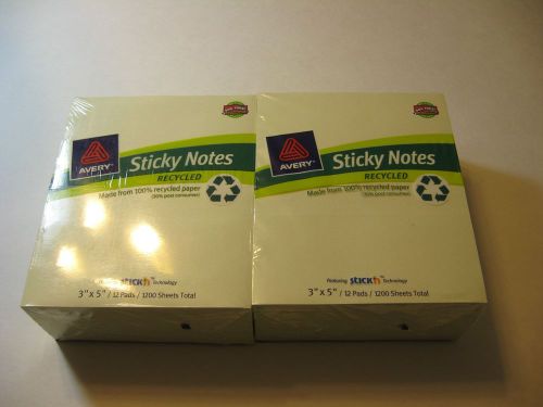 2 Pack Avery Pastel Yellow Sticky Notes 3x5 Inches 2400 Sheets (Ave22667)