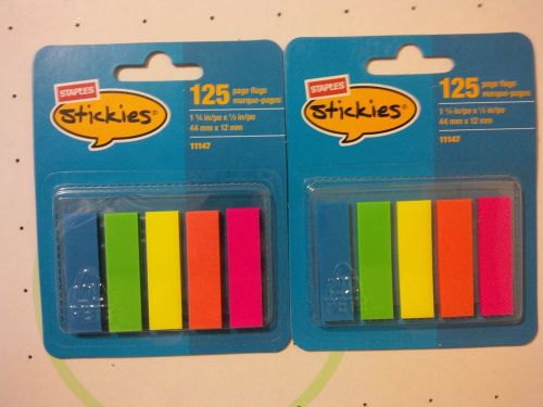 Staples 1/2 in Self Stick Page Flags, 125 Flags/Pack  (TWO Packages)
