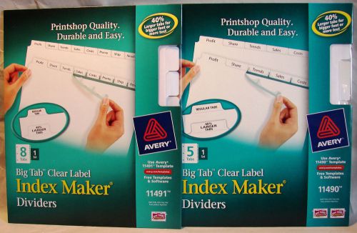 3- Avery #11490 &amp; 1-#11491 Big Tab Index Maker Clear Label Dividers - 5&amp;8 Tabs
