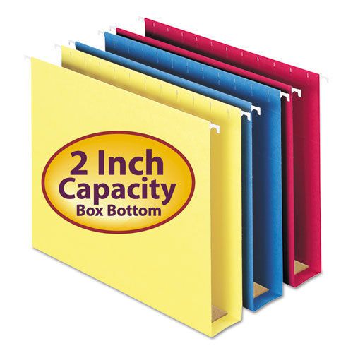 Two inch capacity box bottom hanging folders, letter, assorted, 25/box for sale