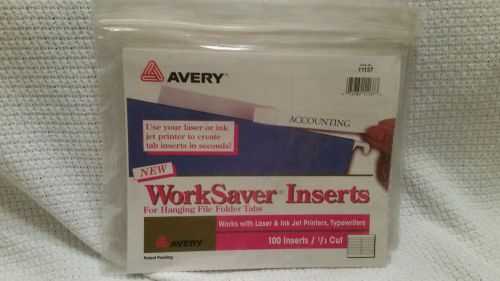 Avery 11137 WorkSaver Tab Inserts For Hanging File Folders 100 tabs 1/3 cut