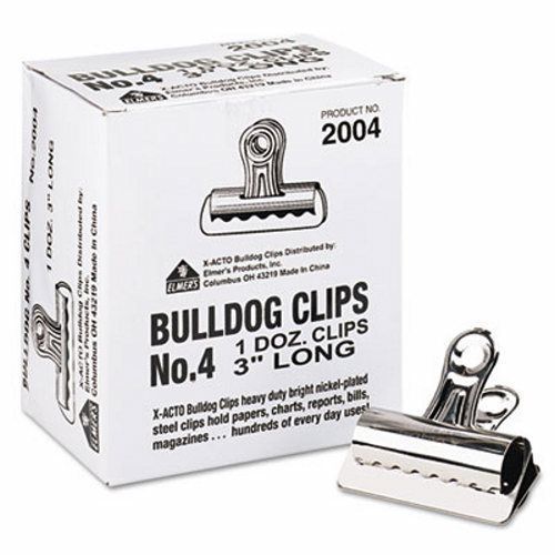X-acto Bulldog Clips, Steel, 1&#034; Capacity, 3&#034;w, Nickel-Plated, 12/Box (EPI2004)