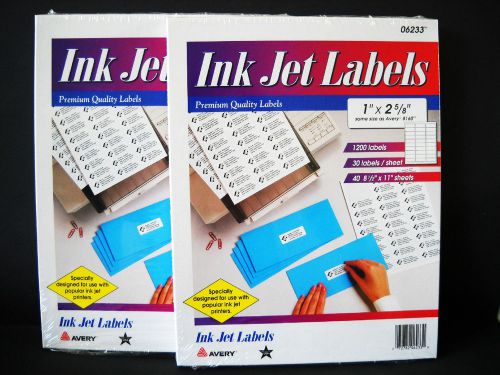 2 Boxes Avery Inkjet Mailing Labels 1&#034; x 2-5/8&#034; White 2,400 Count 80 Sheets 8160