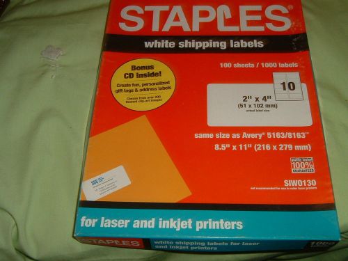 Staples White Multipurpose Shipping Labels 2in X 4in - 50 Sheets, 500 labels