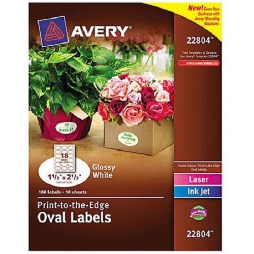 Avery 22804 Print-to-the-Edge White Oval Labels, 1-1/2&#034; x 2-1/2&#034; 180 Labels/Pack