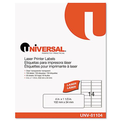 Laser Printer Permanent Labels, 1-1/3 x 4, Clear, 700/Box