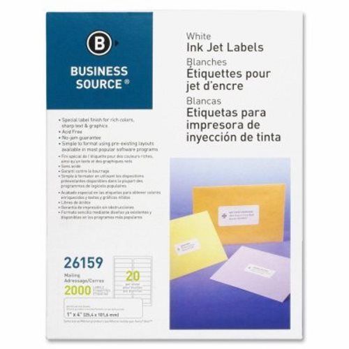 Business Source Mailing Labels, Inkjet, 1&#034;x4-1/4&#034;, 2000/PK, White (BSN26159)
