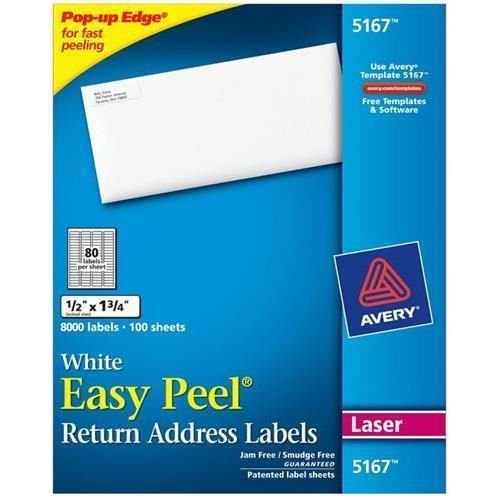 Avery 5167 Easy Peel Address Label - 0.50&#034; Width x 1.75&#034; Length - 8000/Box,White
