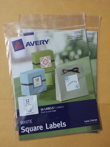 2 pk Avery Print-to-the-Edge WHITE Square Labels 22922 2 x 2&#034;