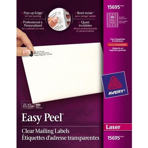 Avery Easy Peel Return Address Label -0.67&#034;Wx1.75&#034;L - 600/Pack - Clear