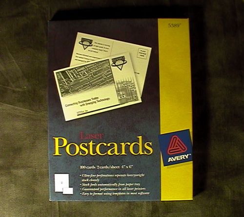 AVERY LASER POST CARDS 4 x 6 White Box Of 100 2 SIDED STOCK PRINTER OFFICE