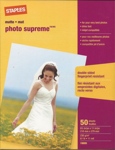 STAPLES MATTE PHOTO SUPREME PHOTO PAPER - 50 SHEETS