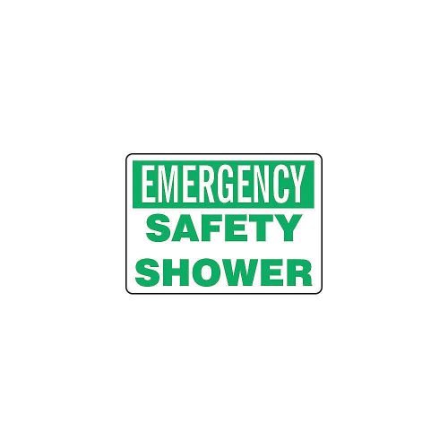 Safety shower sign, 7 x 10in, grn/wht, al mfsd921va for sale