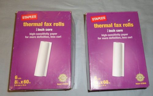 12 Rolls Staples Thermal Fax Rolls 1/2&#034; Core  Each Roll is: 8 1/2 inch x 60 feet