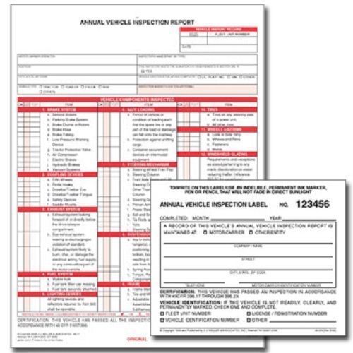 JJ J J Keller Annual Vehicle Inspection Report and Sticker DOT 2 part carbonless