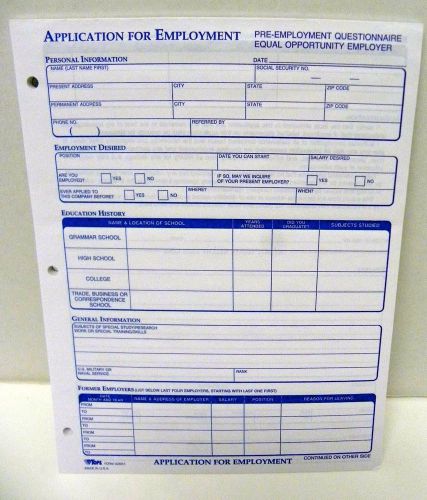 TOPS Application For Employment LOT OF (25) Blank Forms 32851