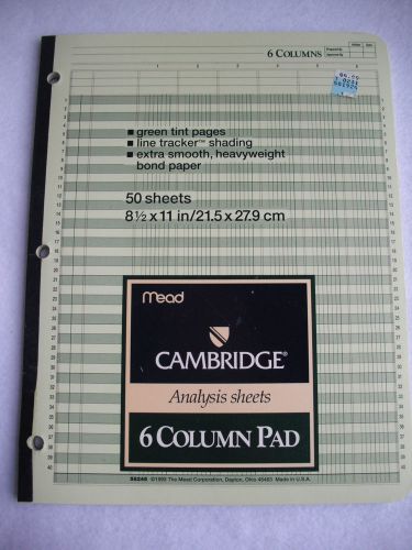 MEAD Analysis Pad 6 Column, 3 Hole 8.5&#034; x 11&#034; 50 Sheets Green  USED