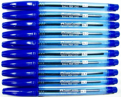 FABER-CASTELL 1423 NEW 10 PENS CLIP BLUE INK ,BARREL BALL POINT PEN size 0.5mm.
