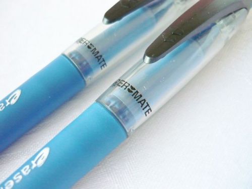 2 PAPER MATE EraserMax Blue Ballpoint Pens