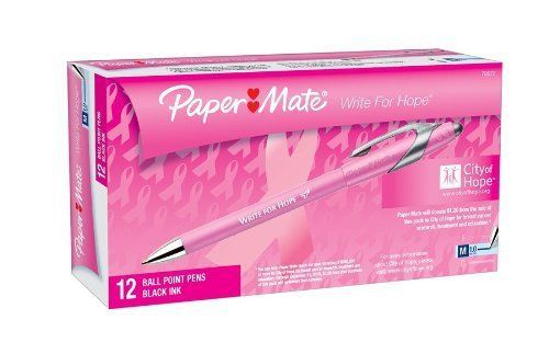 NEW Paper Mate 70672 Write for Hope Retractable Ballpoint Pens, Black, 12-Pack