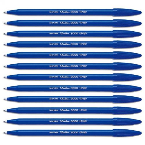 Monami Plus Pen 3000 Water Based Ink Type Felt tip broad line pen (Blue 12 PCS)