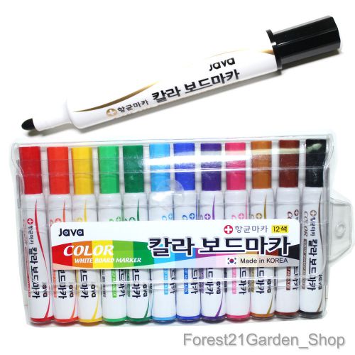 Java Dry-Erase White Board Marker Pen, Round nip - 12 Colors Set
