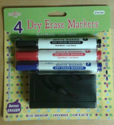 Whiteboard Dry Erase Marker Set, 4 pc. Black, Blue, Red, Green,