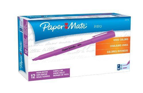 NEW Paper Mate Intro Micro Chisel Tip Highlighters, 12 Purple Highlighters