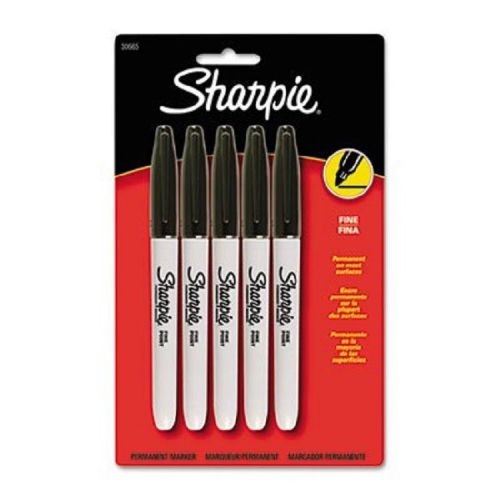 Sharpie Black  Permanent Markers, Fine Tip, Black, 5/Pack
