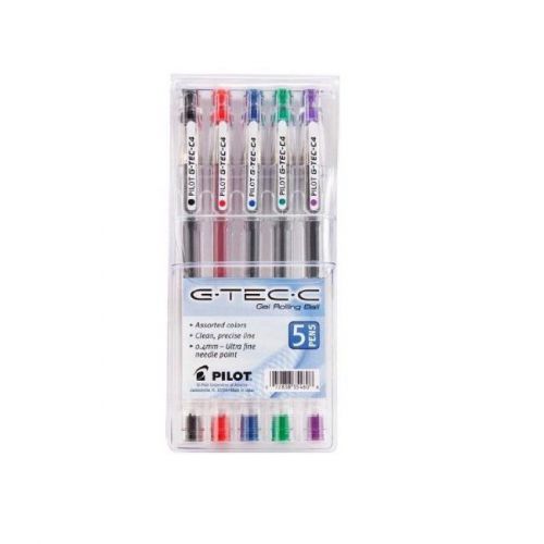 Pilot G-Tec-C4 Gel Rolling Ball Pen, Ultra Fine Point 0.4 mm, Assorted, 5/Pack