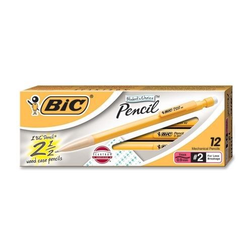 BIC Student&#039;s Choice Mechanical Pencil -#2 -0.9 mm -Yellow Barrel -12/PK