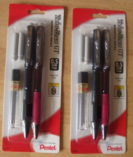 4 PENTEL 0.5mm Twist-Erase GT Mechanical Pencils  Red&amp; Black Barrel STARTER KIT