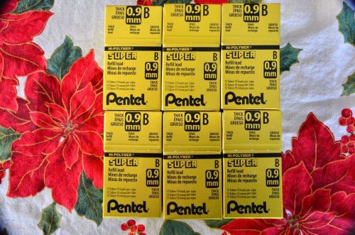Pentel 0.9mm B grade lead refills:  6 boxes each containing 12 tubes