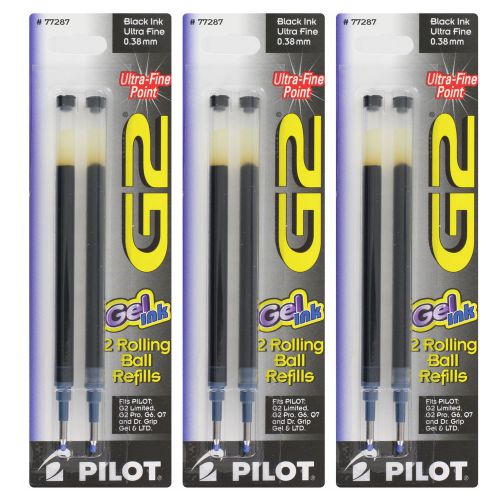 6 Pilot G2 Gel Refills, 2-Pack for Rolling Ball Pens, Ultra Fine Point Black Ink