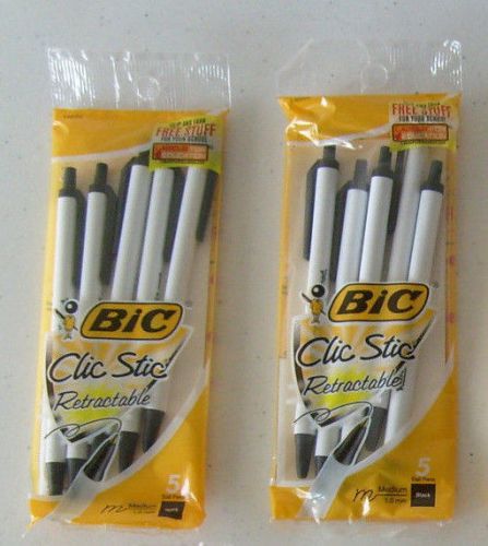 LOT 2 Bic Clic Stic Retractable Pens - 5 pack EACH - Black - TOTAL 10 PENS ?