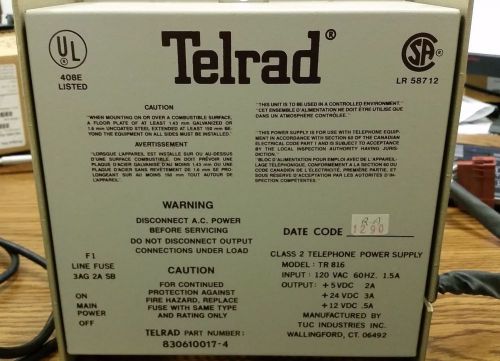 Telrad Class 2 Telephone Power Supply Model TR 816