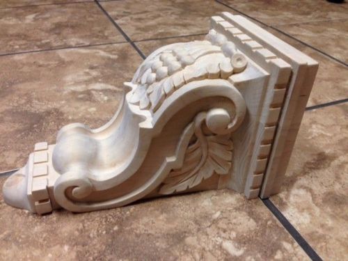 Pair of 10&#034; Hand Carved Maple Corbels Grape Carving