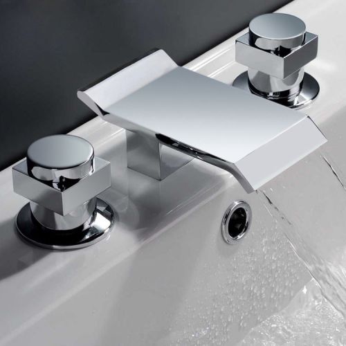 Modern Waterfall Widespread Bath Sink Faucet Basin Tap in Chrome Free Shipping