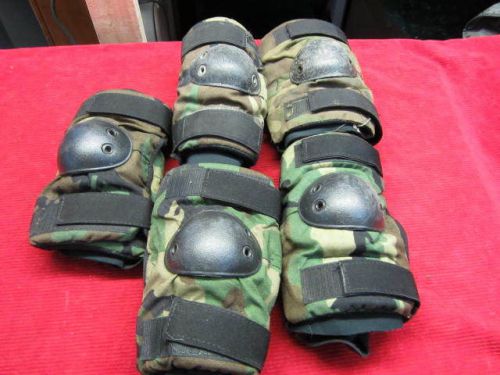 Lot of 5 Pair Bijan&#039;s Military Elbow Pads, Large Woodland Camo Paintball Airsoft