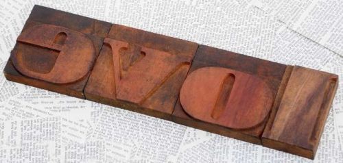 &#034;LOVE&#034; rare wood type woodtype font letterpress printing blocks wonderful patina