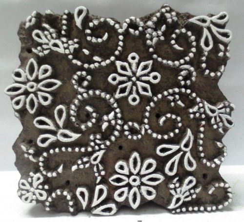 INDIAN WOODEN HAND CARVED TEXTILE PRINTING ON FABRIC BLOCK STAMP DOTTED PATTERN